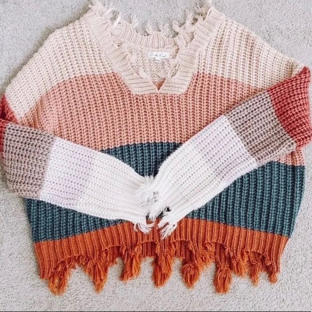 Color Block Distressed Sweater